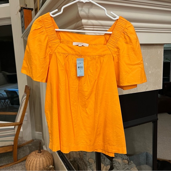 NWT LOFT Petite M Orange Square Neck Top - Picture 1 of 8